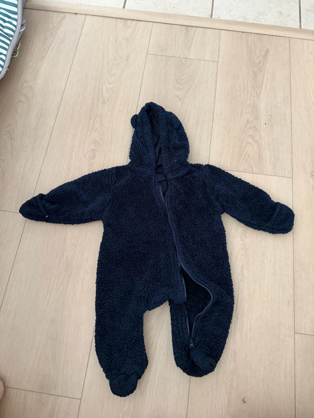 Baby Sherpa One-Piece Hooded Jumpsuit - Navy
